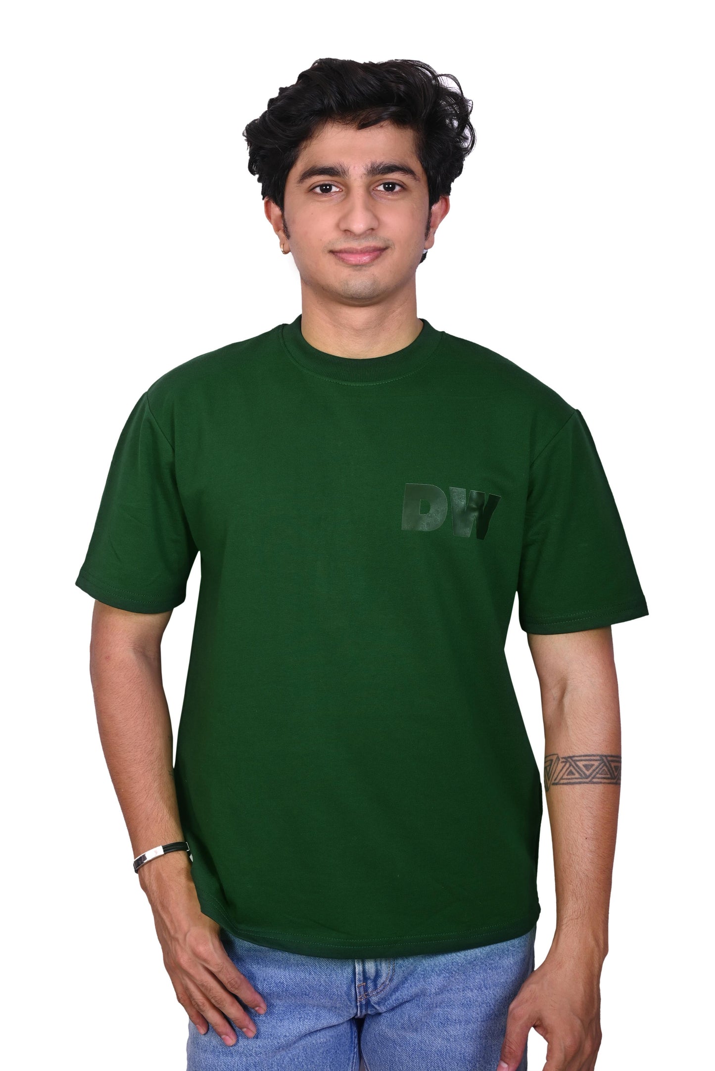 DW Logo Off-Shoulder Oversize Cotton T-Shirt