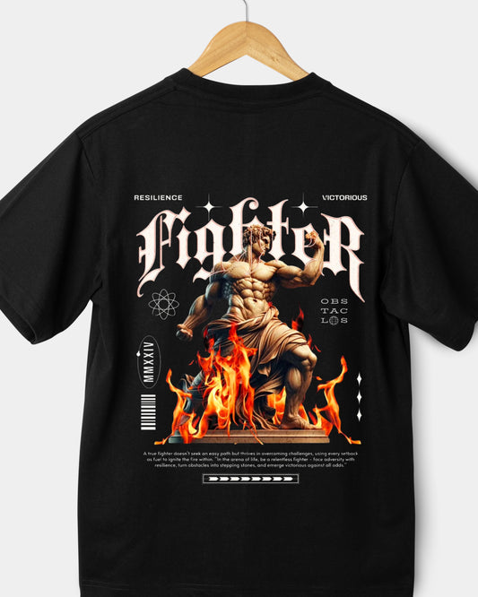Resilience Fighter Victorious Off-Shoulder Black Oversize Cotton T-Shirt