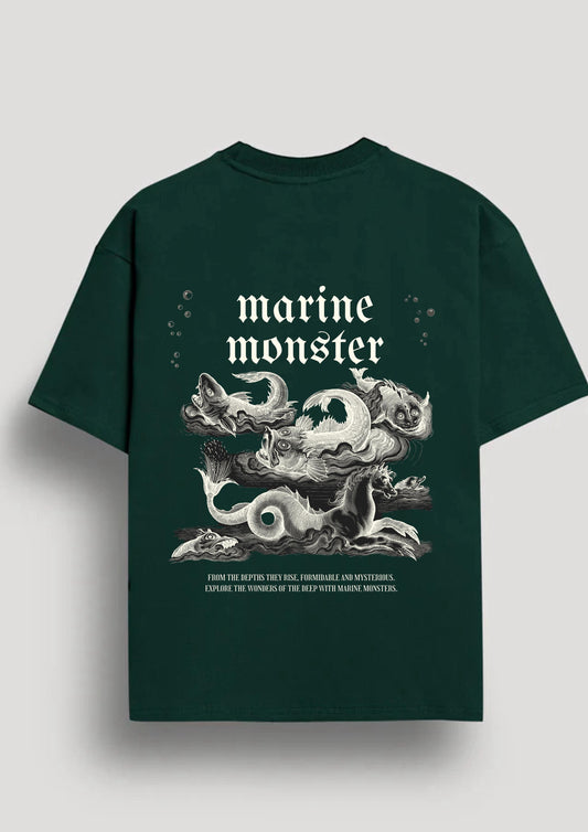 Marine Monster Dark Green Off-Shoulder Oversize Cotton T-Shirt