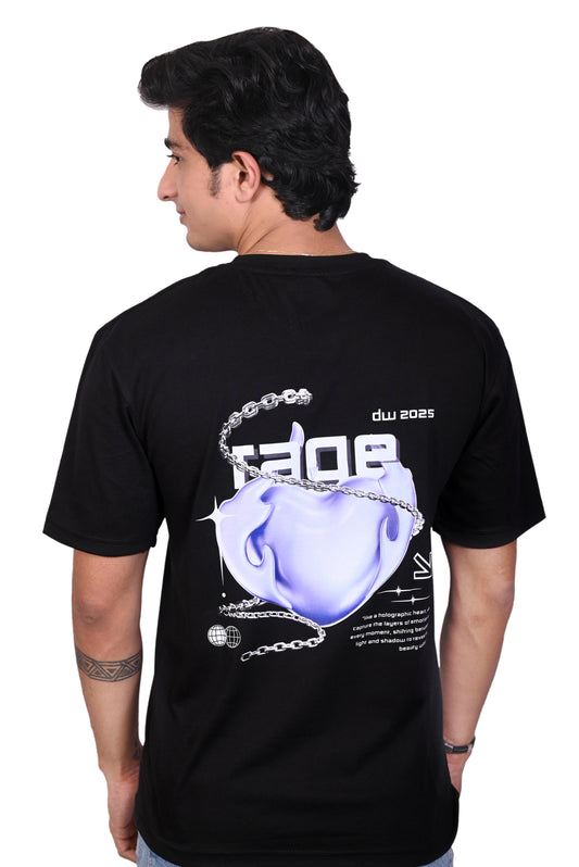 Black Rage Off-Shoulder Cotton Oversize T-Shirt